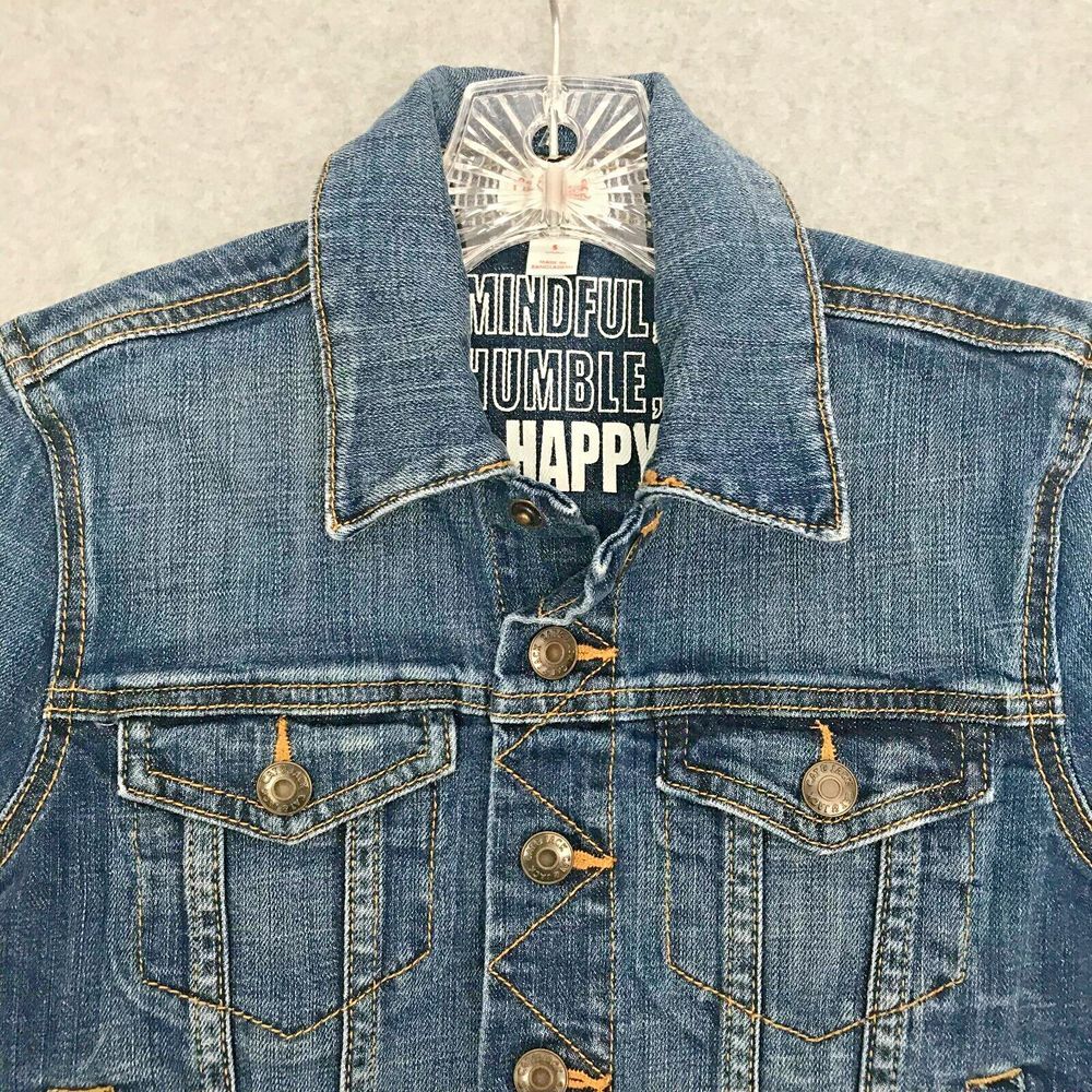 Cat & Jack Denim Jeans Jacket Unisex Kids Small Blue Boys Mindful Humble Happy - Picture 2 of 10
